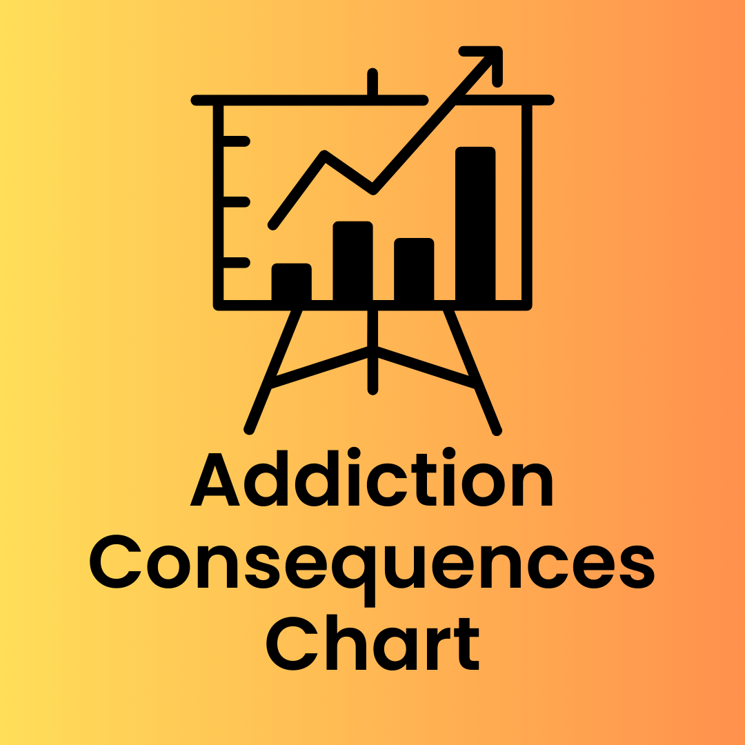 Addiction consequences chart icon showing a bar graph with upward trend arrow.