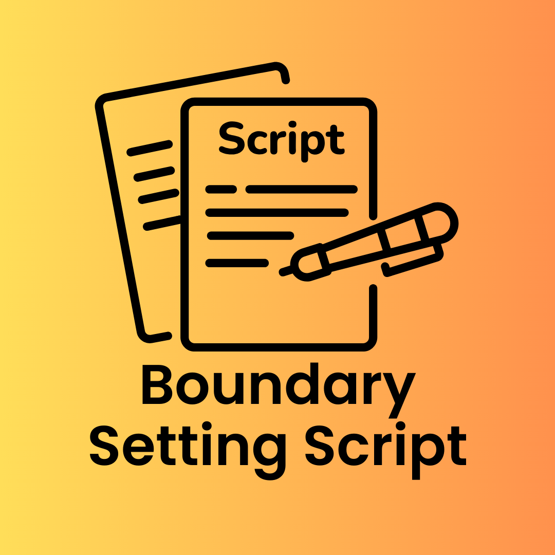 Icon of scripted documents with a pen, symbolizing a Boundary Setting Script designed to guide clients in communicating limits clearly.