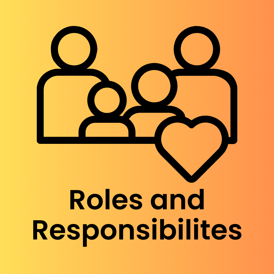 Icon of a family with a heart, labeled 'Roles and Responsibilities