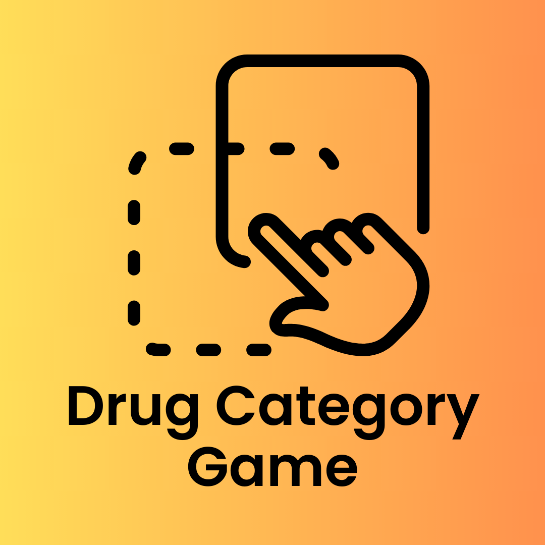 Category-based game for identifying types of drugs, with labeled icon