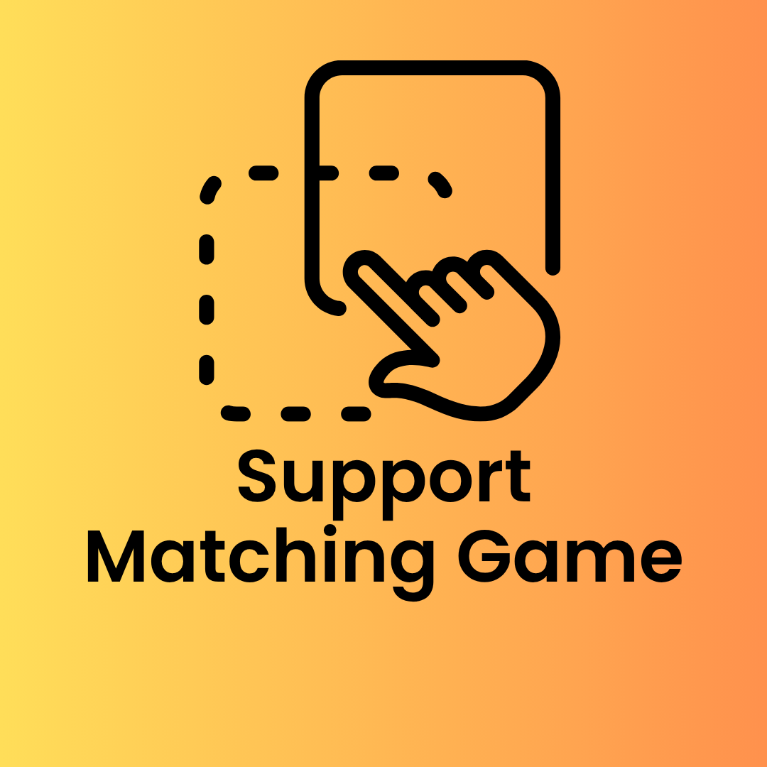 gradient tile-card, stating "support matching game"