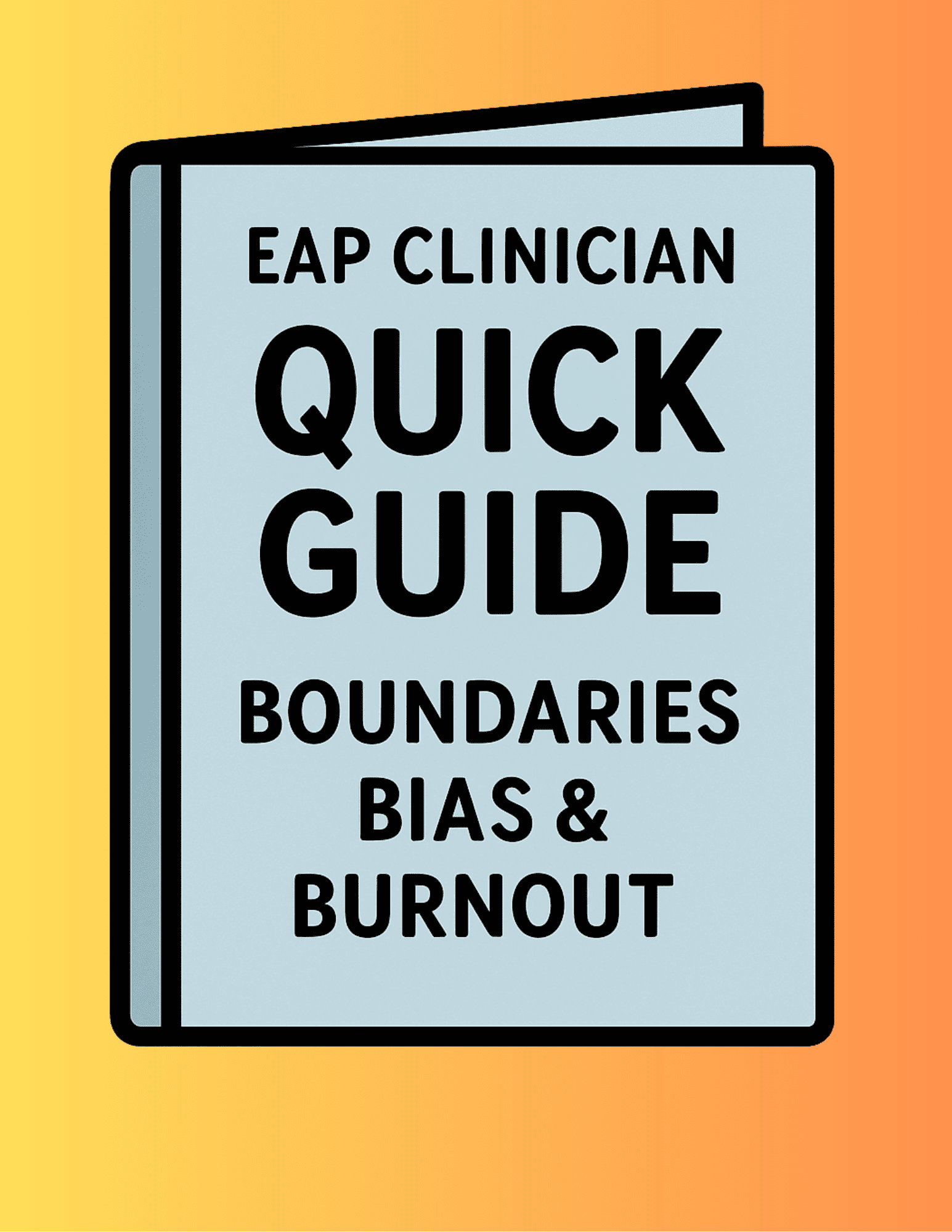 tile card, orange gradient, blue book icon with text