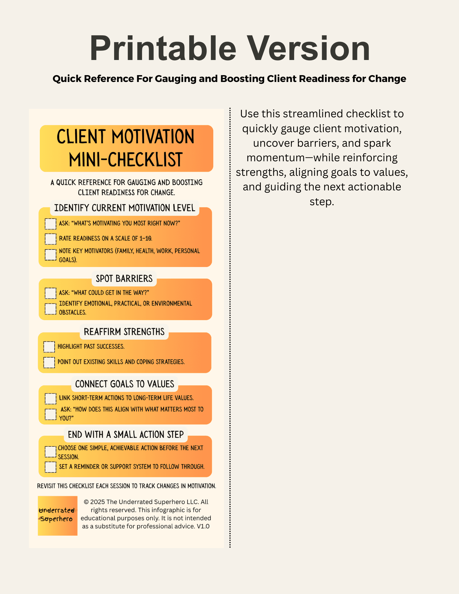 printable version of mini motivation checklist