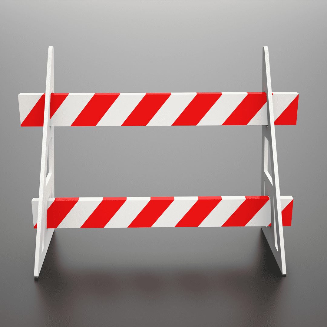 Red-and-white striped road barricade on a gray background.