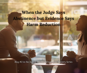 Counselors in supportive conversation about harm reduction with court-mandated clients