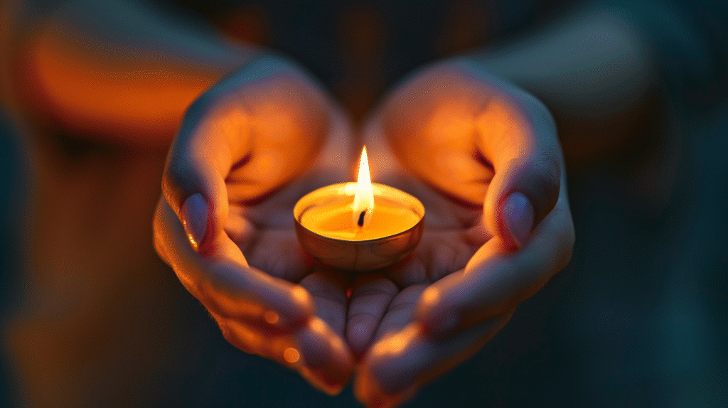 Hands protecting candle flame symbolizing safety focus of harm reduction with court-mandated clients
