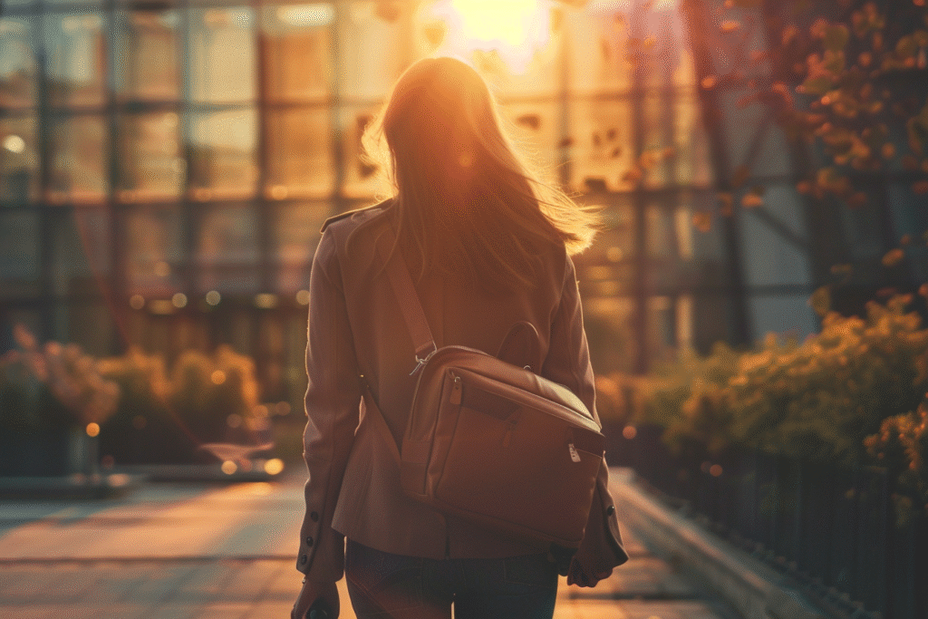 A counselor walks away from the office at sunset, symbolizing recovery, balance, and self-care after experiencing compassion fatigue for addiction counselors.