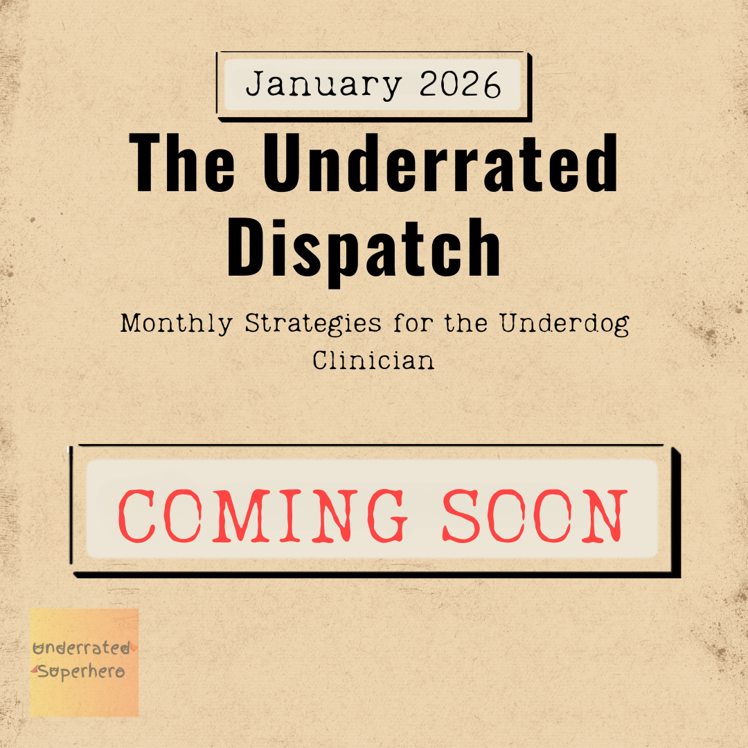 Vintage-style promotional graphic for ‘The Underrated Dispatch – January 2026.’ The design features a textured tan background with bold black title text and a large stamped red ‘COMING SOON’ label. A small Underrated Superhero logo appears in the bottom left corner.