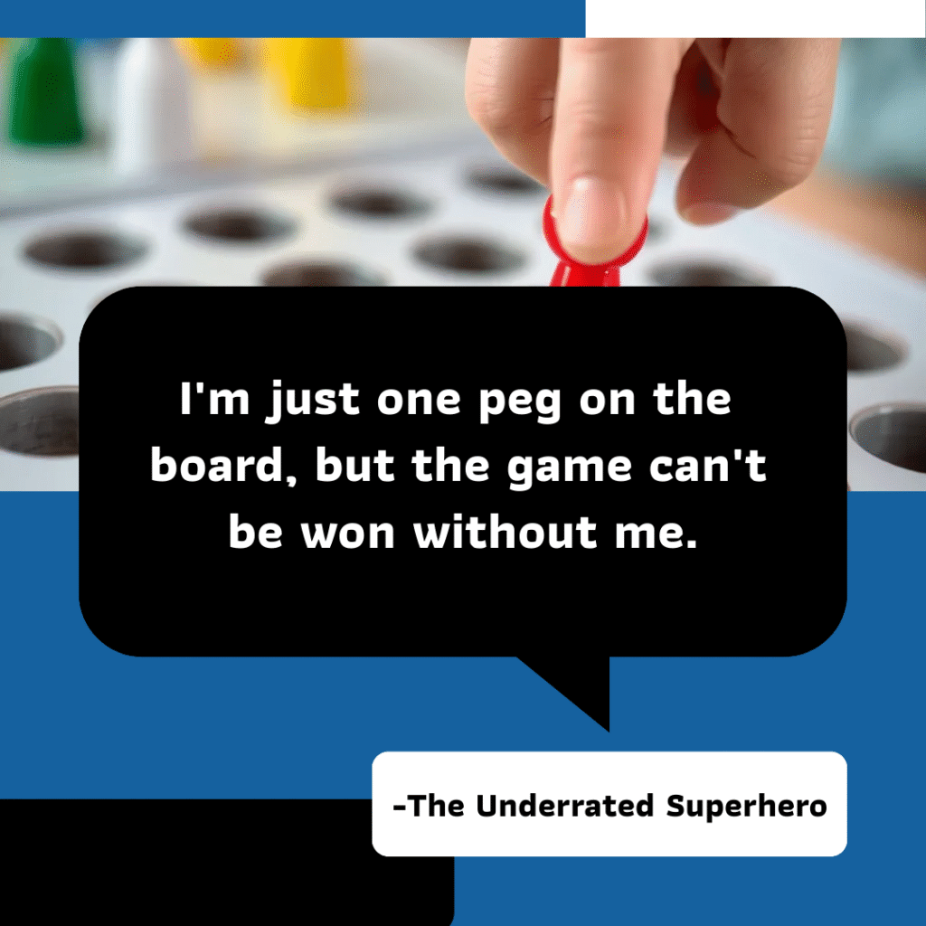 A hand places a red peg into a game board, paired with a motivational quote reminding clinicians of their importance, especially when they feel powerless in the face of ongoing client relapse.