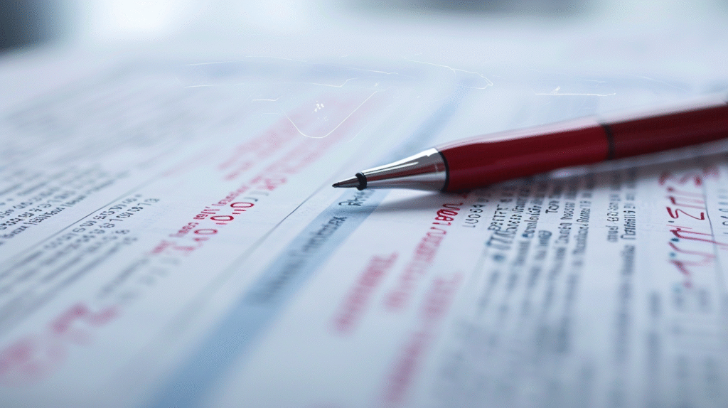 Close-up of clinical paperwork and a pen, representing accurate documentation for therapists and treatment planning.