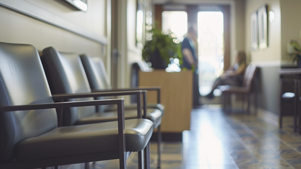 Therapy waiting room representing how others perceive clients differently than clinicians experiencing therapist attraction to client