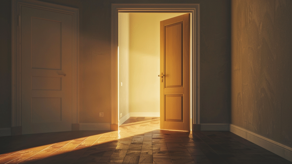Open door with light symbolizing hope for clinicians managing therapist attraction to client