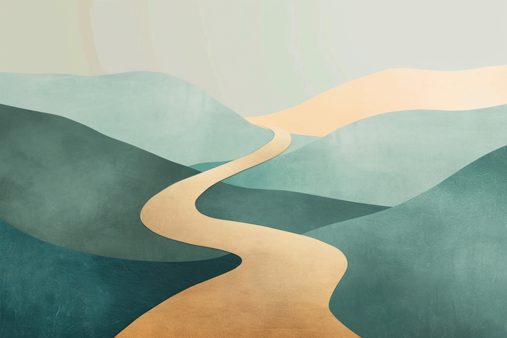 Abstract illustration of a winding path representing the emotional process of Client Transference developing and unfolding during therapy