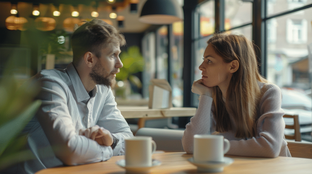 Clinician seeking consultation with colleague about difficult client feelings over coffee