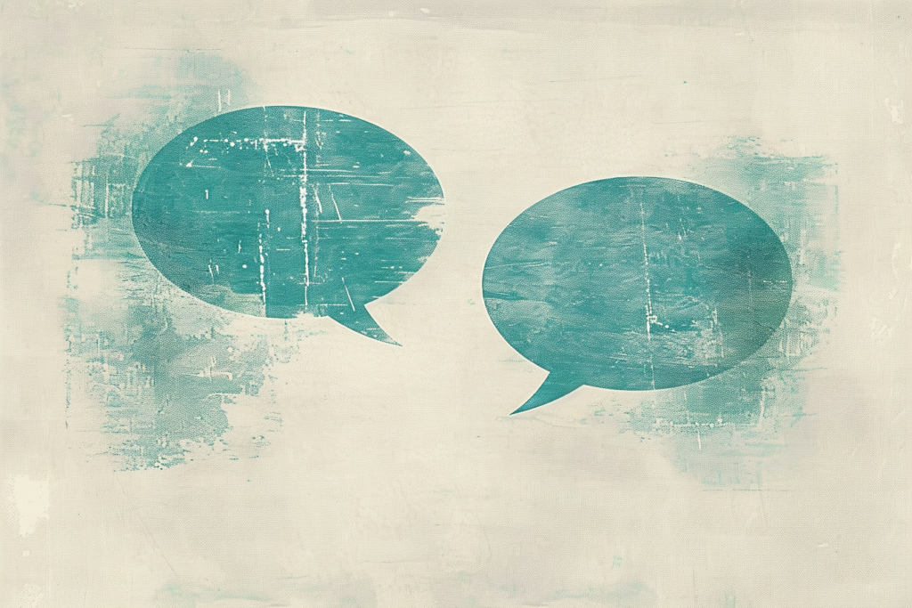 Minimal illustration of two speech bubbles symbolizing communication patterns and Client Transference within therapeutic dialogue