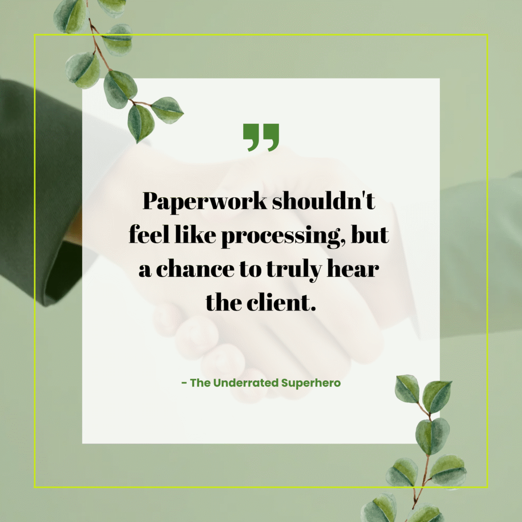 Quote graphic explaining that Motivational Interviewing for Mandated Clients can turn paperwork into an opportunity to truly hear the client