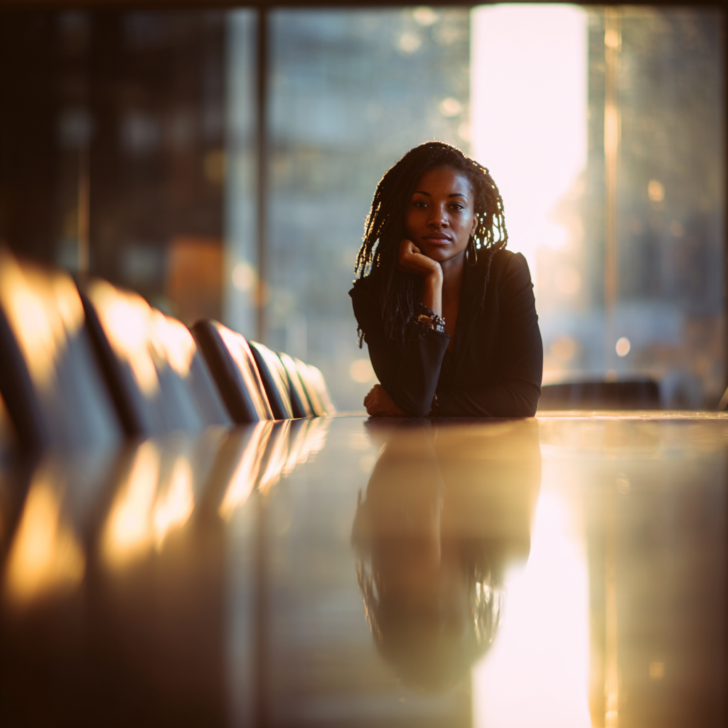 Mental health counselor sitting alone at a long conference table reflecting on the responsibilities of the Most Underrated Job in Mental Health