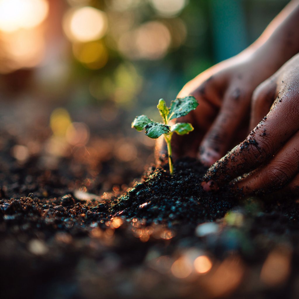 Hands planting a small seedling in soil symbolizing growth recovery and the long term impact of the Most Underrated Job in Mental Health