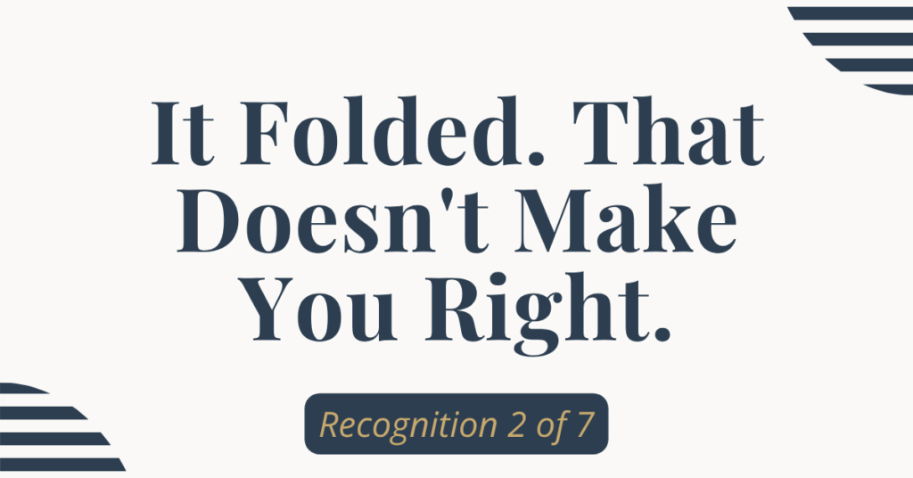 Header card for It Folded That Doesn't Make You Right.," Recognition 2 of 7 in the AI in Clinical Practice series, on what to do when AI changes its answer because you pushed back.